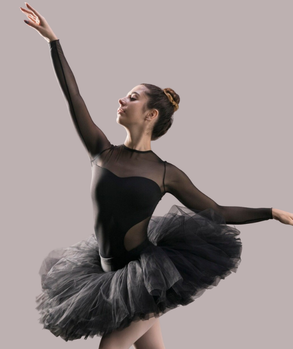 Ballerina elegante con maillot y tutu negros.