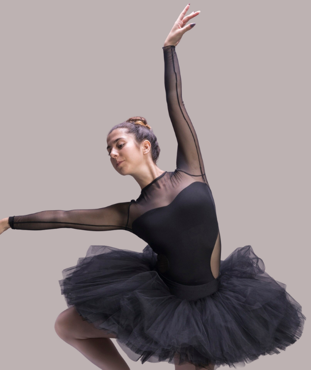 Ballerina elegante con maillot y tutu negros.